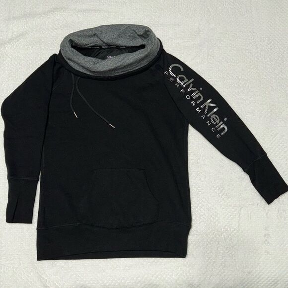 Calvin Klein Performance Funnel Neck Sweatshirt Black & Grey Size Large Like New - Picture 1 of 13